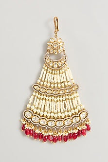 Gold Finish Kundan Polki & Red Beaded Pasa