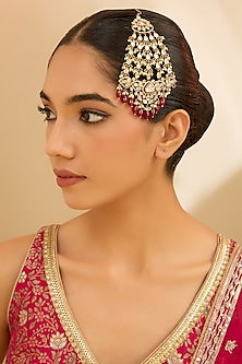 Two Tone Finish Kundan Polki & Red Beaded Pasa