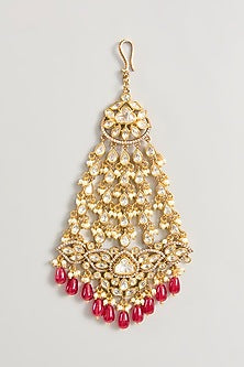 Two Tone Finish Kundan Polki & Red Beaded Pasa