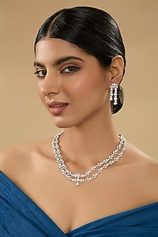 White Finish Diamond Layered Necklace Set