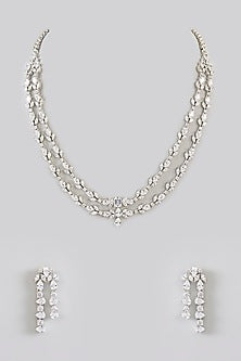 White Finish Diamond Layered Necklace Set