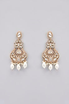 Gold Finish Kundan Polki & Pearl Drop Necklace Set