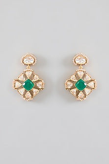 Gold Finish Kundan Polki & Green Stone Necklace Set