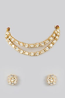 Gold Finish Kundan Polki & Pearl Petit Necklace Set