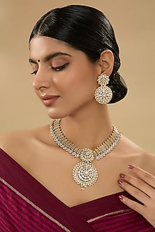 Two Tone Finish Kundan Polki Pendant Necklace Set