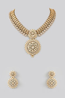 Two Tone Finish Kundan Polki Pendant Necklace Set