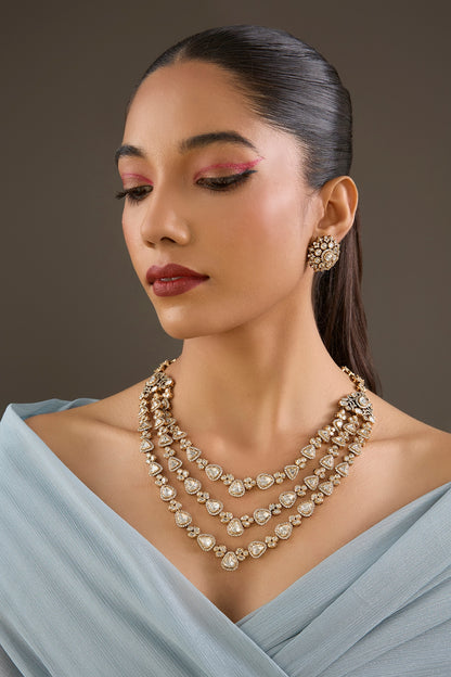 Two-Tone Finish Kundan Polki & Champagne Stone Necklace Set