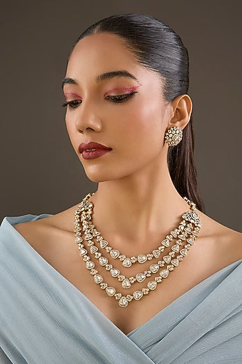 Two-Tone Finish Kundan Polki & Champagne Stone Necklace Set
