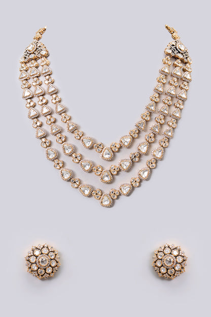 Two-Tone Finish Kundan Polki & Champagne Stone Necklace Set