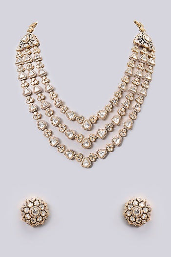 Two-Tone Finish Kundan Polki & Champagne Stone Necklace Set