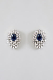 White Finish Diamond & Blue Stone Pendant Necklace Set