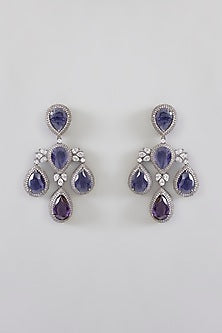 White Finish Diamond & Purple Stone Dangler Earrings