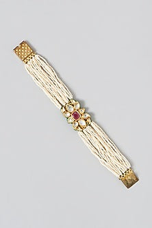 Gold Finish Kundan Polki & Ruby Stone Bracelet