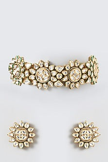 Gold Finish Kundan Polki Choker Necklace Set