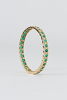 Gold Finish Kundan Polki & Emerald Stone Bangles (Set of 4)