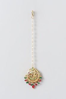 Gold Finish Ruby & Emerald Stone Maangtikka