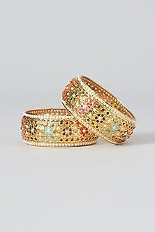Gold Plated Kundan Polki Kadas (Set of 2)