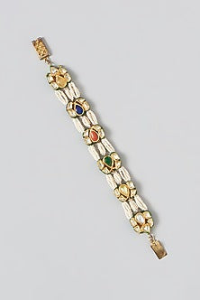 Gold Finish Kundan Polki & Pearl Bracelet