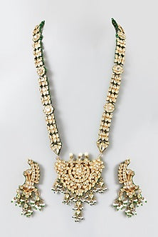 Gold Finish Kundan Polki Long Necklace Set