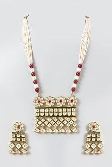 Gold Finish Kundan Polki Long Necklace Set