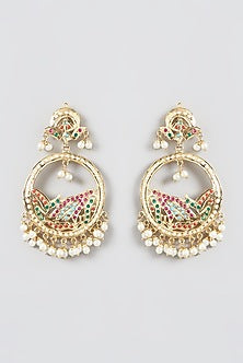 Gold Finish Kundan & Pearl Chandbali Earrings