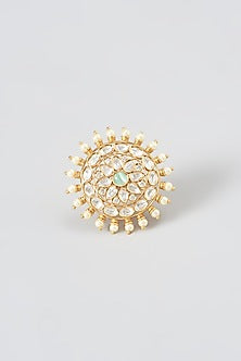 Gold Finish Kundan & Pearl Ring