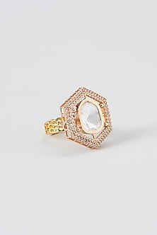 Gold Finish Kundan Polki Ring