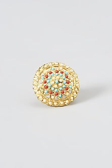 Gold Finish Kundan Ring
