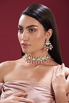 Gold Plated Kundan Polki & Pearl Choker Necklace Set