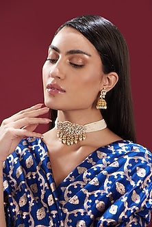 Gold Plated Kundan Polki & Pearl Choker Necklace Set