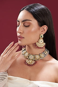 Gold Plated Kundan Polki & Pearl Choker Necklace Set
