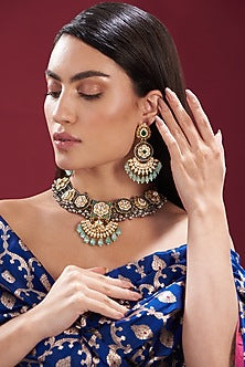Gold Plated Kundan Polki & Pearl Choker Necklace Set