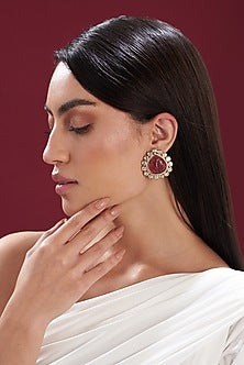 Gold Finish Kundan Polki & Ruby Stud Earrings