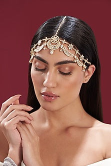 Gold Finish Kundan Polki & Pearl Mathapatti