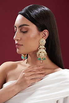 Gold Finish Kundan Polki & Pearl Dangler Earrings