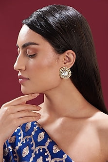 Gold Finish Kundan Polki Stud Earrings