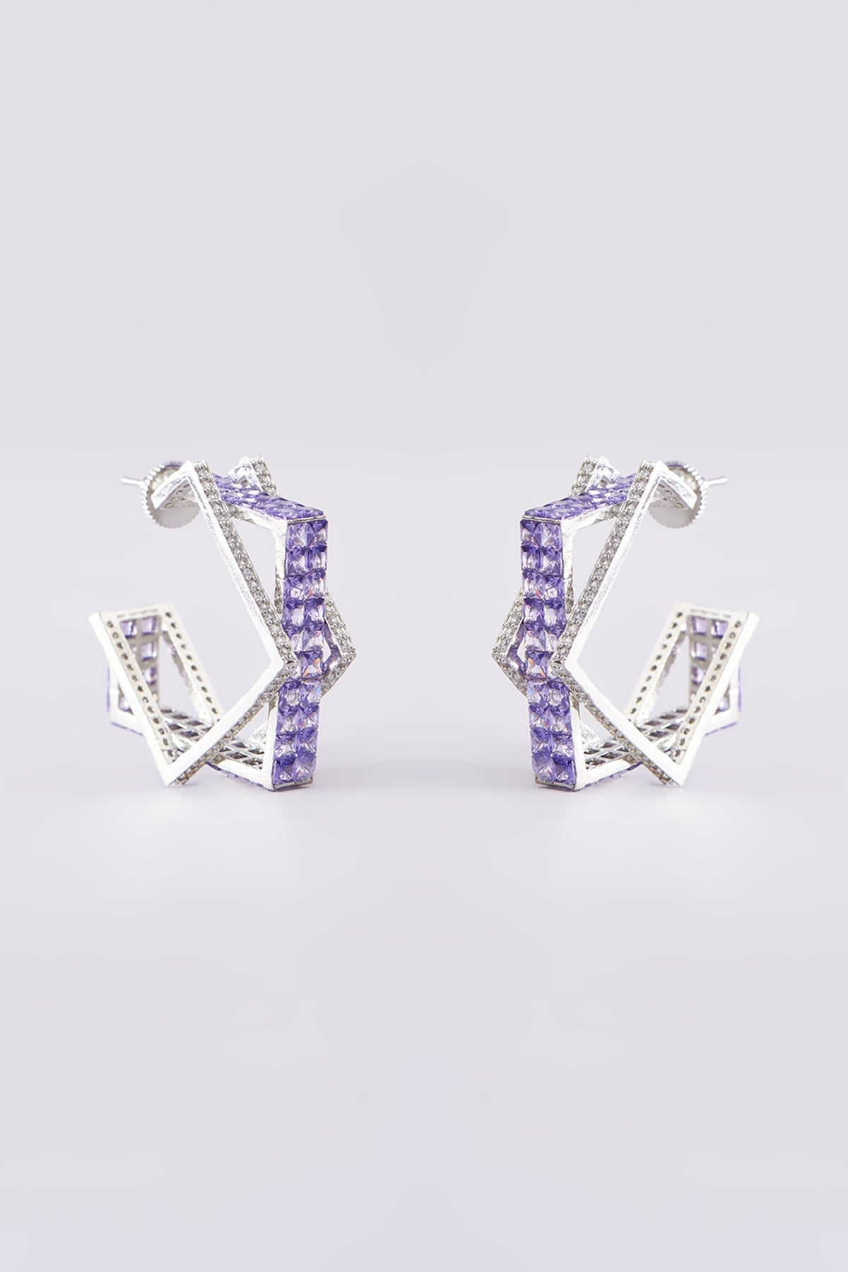 White Finish Zircon Hoop Earrings