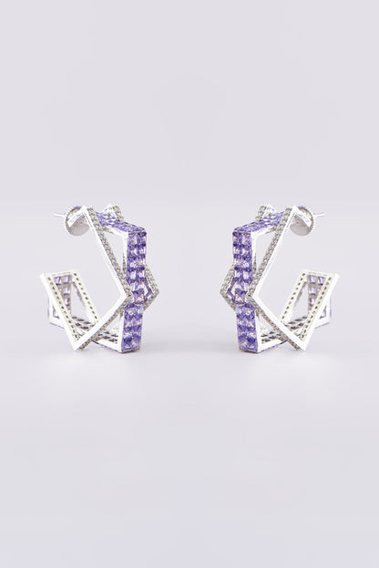 White Finish Zircon Hoop Earrings