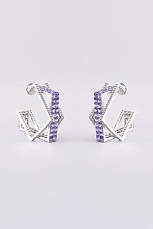 White Finish Zircon Hoop Earrings