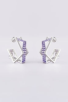 White Finish Zircon Hoop Earrings