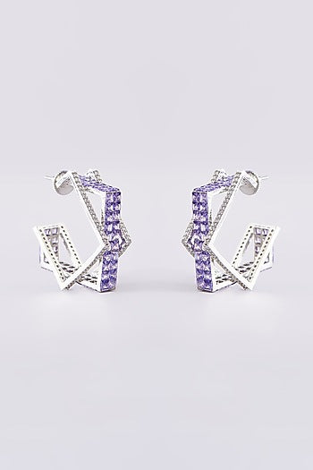 White Finish Zircon Hoop Earrings