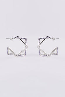 White Finish Zircon Hoop Earrings