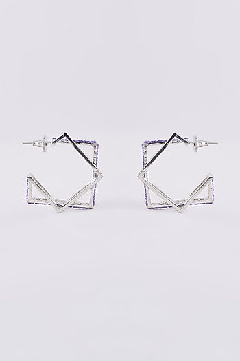 White Finish Zircon Hoop Earrings