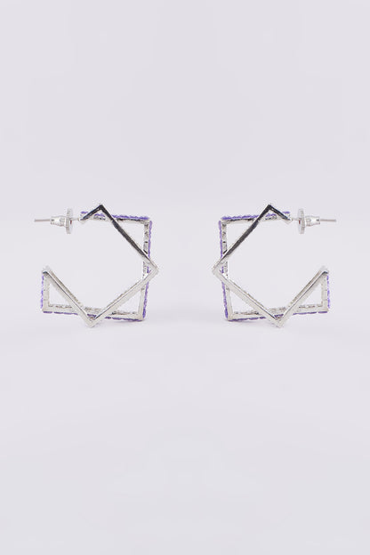 White Finish Zircon Hoop Earrings