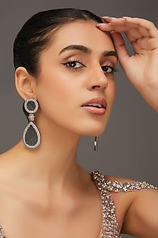 White Finish Zircon & Black Stone Dangler Earrings