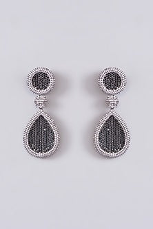 White Finish Zircon & Black Stone Dangler Earrings