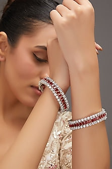 White Finish Zircon Bangles (Set Of 2)