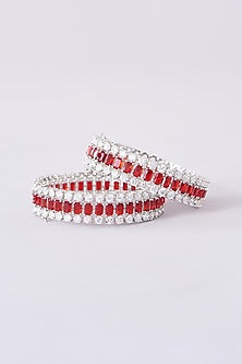 White Finish Zircon Bangles (Set Of 2)
