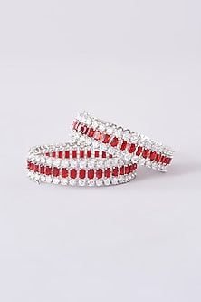 White Finish Zircon Bangles (Set Of 2)