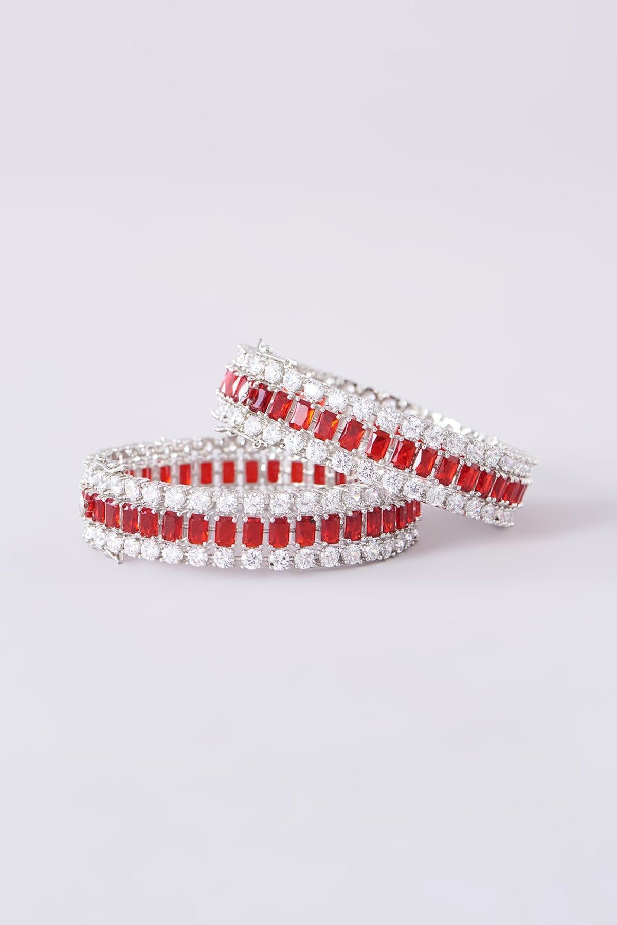 White Finish Zircon Bangles (Set Of 2)